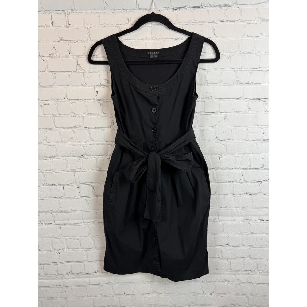 THEORY black cotton blend stretch bodycon button down sleeveless dress 2